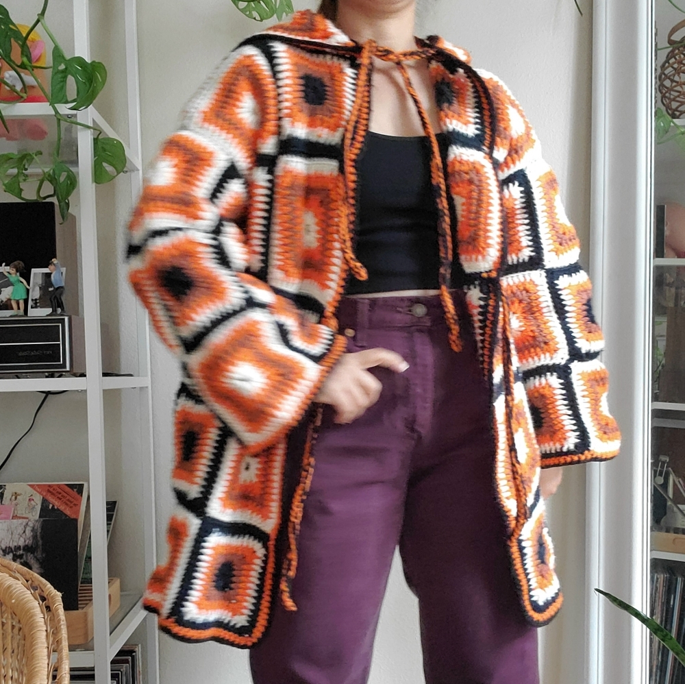 Vintage Handmade Granny Square Crochet  Sweater - Picture 6 of 15
